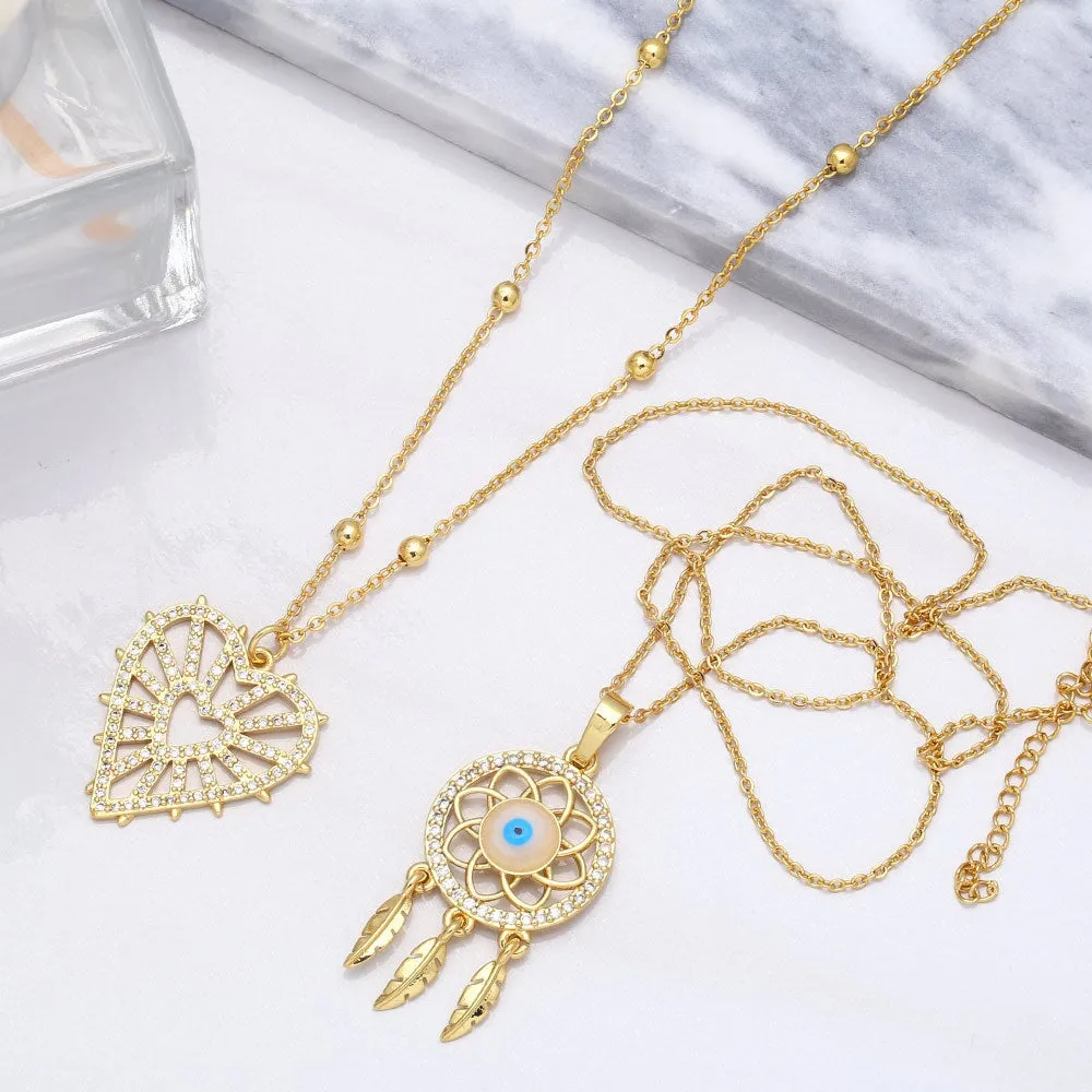Wholesale cutout love feather tassel dream catcher necklace JDC-NE-AS561