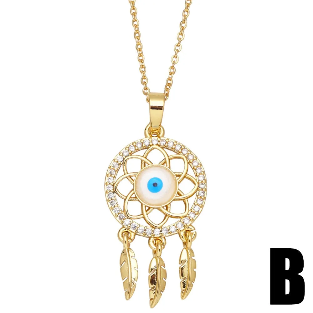 Wholesale cutout love feather tassel dream catcher necklace JDC-NE-AS561