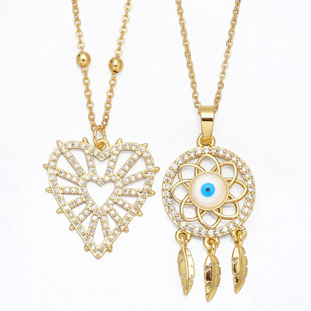 Wholesale cutout love feather tassel dream catcher necklace JDC-NE-AS561