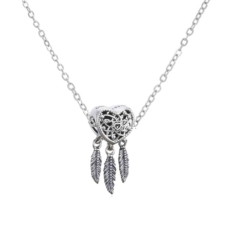 Wholesale DIY Alloy Silver Plated Dream Catcher Pendant Necklace JDC-NE-XingL005