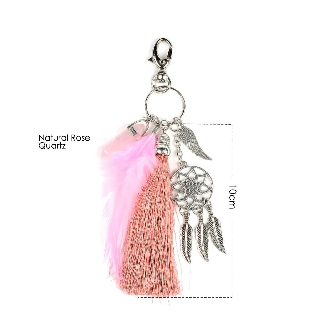 Wholesale Natural Agate Feather Alloy DreamCatcher Keychain JDC-KC-RXin001