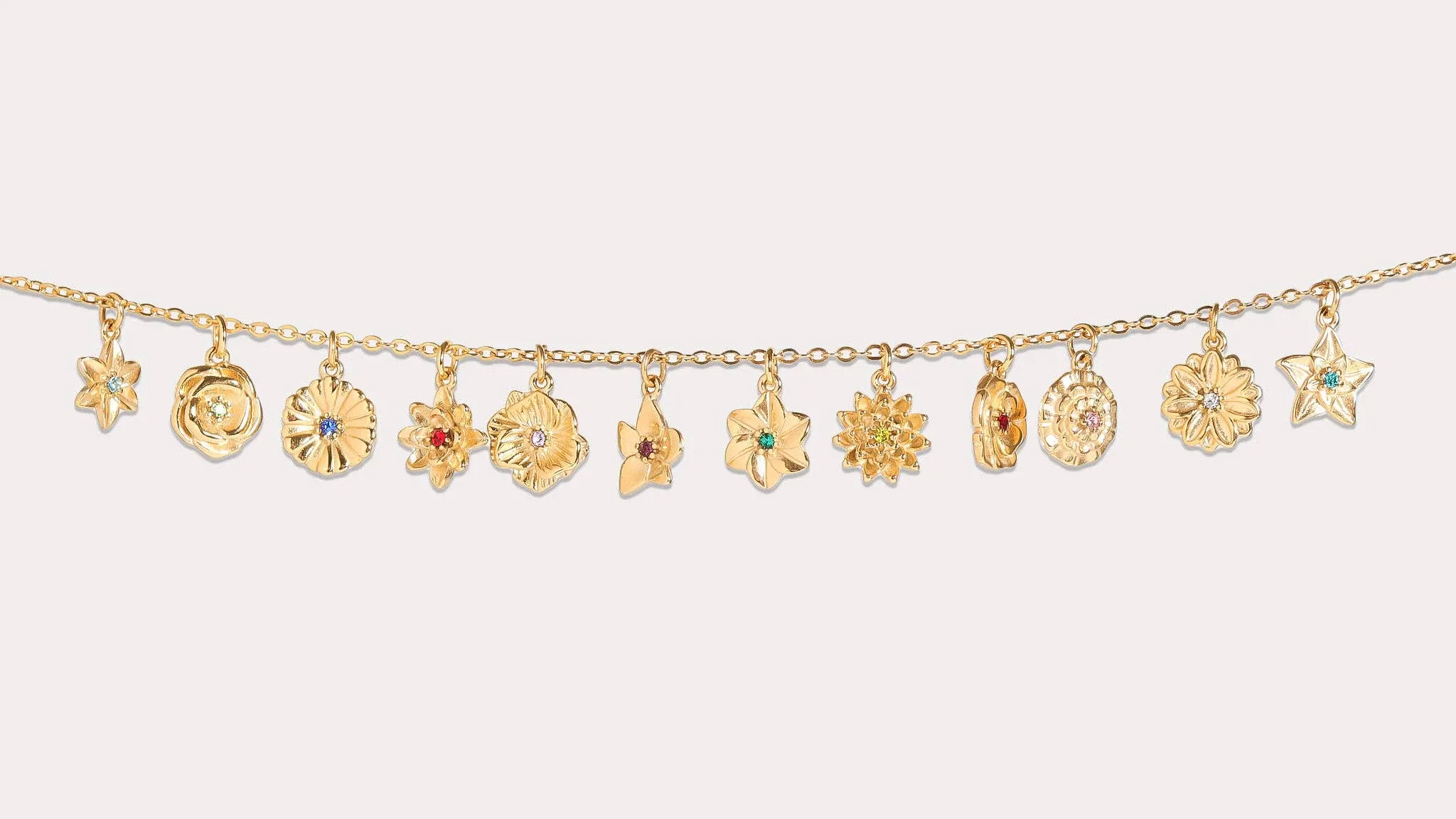 WJW - 18K Gold PVD Stainless Steel Vertical 3D Birth Flower Charm