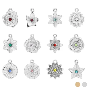 WJW - 18K Gold PVD Stainless Steel Vertical 3D Birth Flower Charm