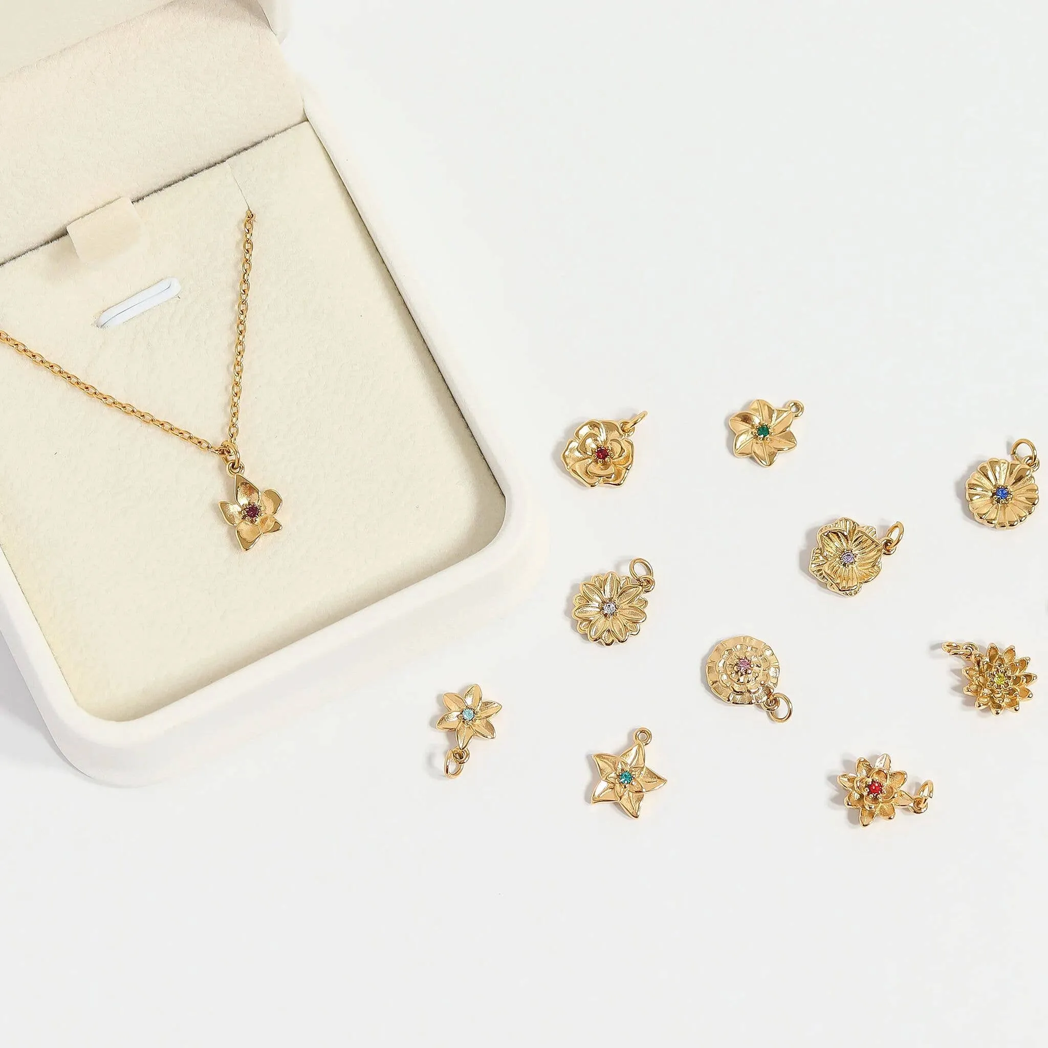 WJW - 18K Gold PVD Stainless Steel Vertical 3D Birth Flower Charm