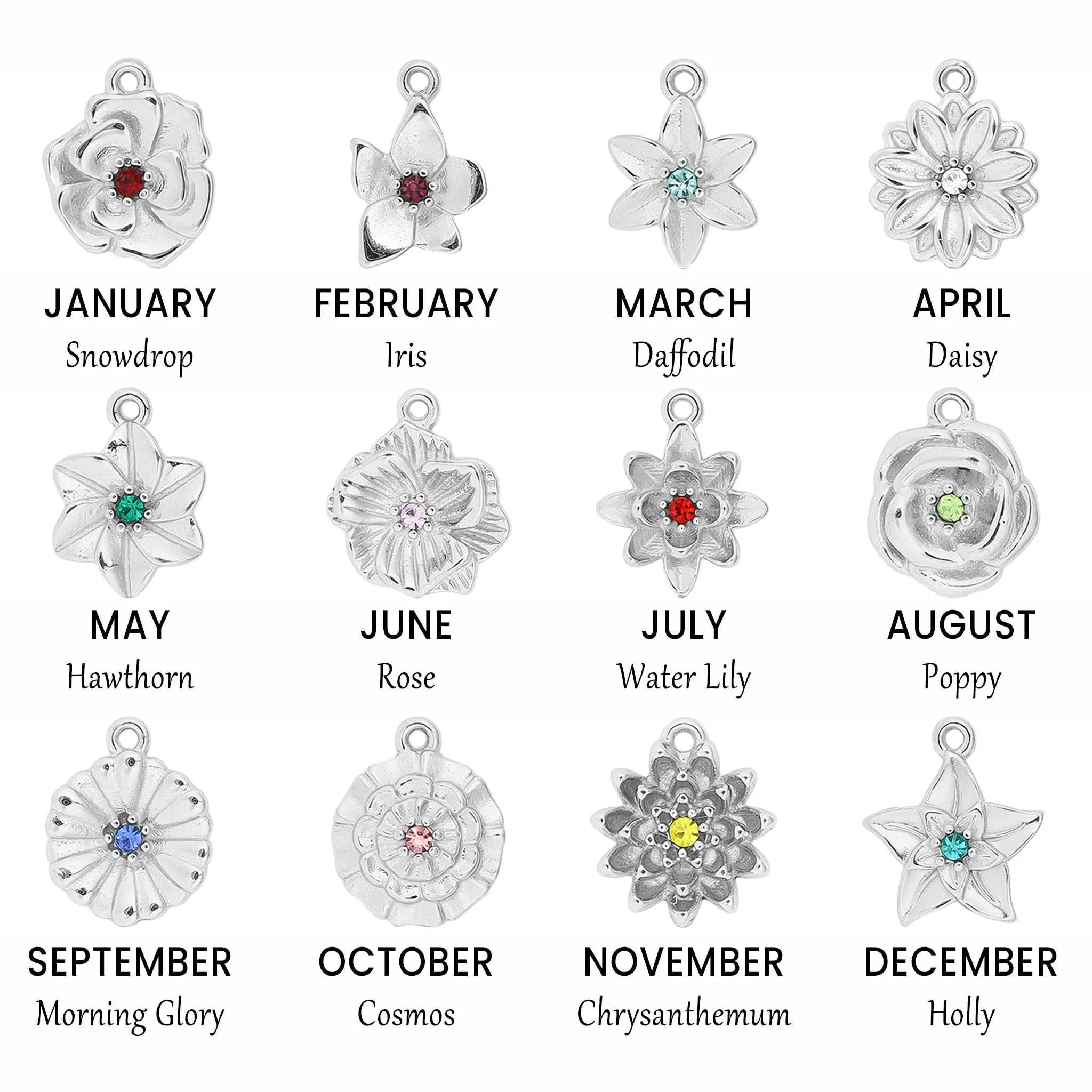 WJW - 18K Gold PVD Stainless Steel Vertical 3D Birth Flower Charm
