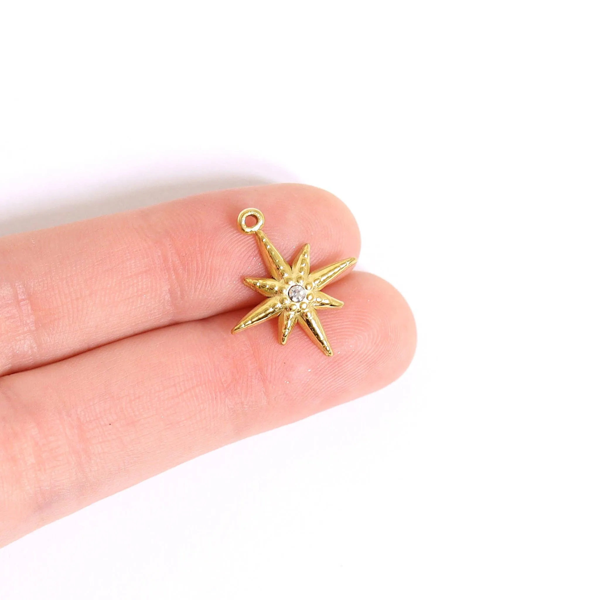 WJW - 18K Gold Stainless Steel Compass Star Charm