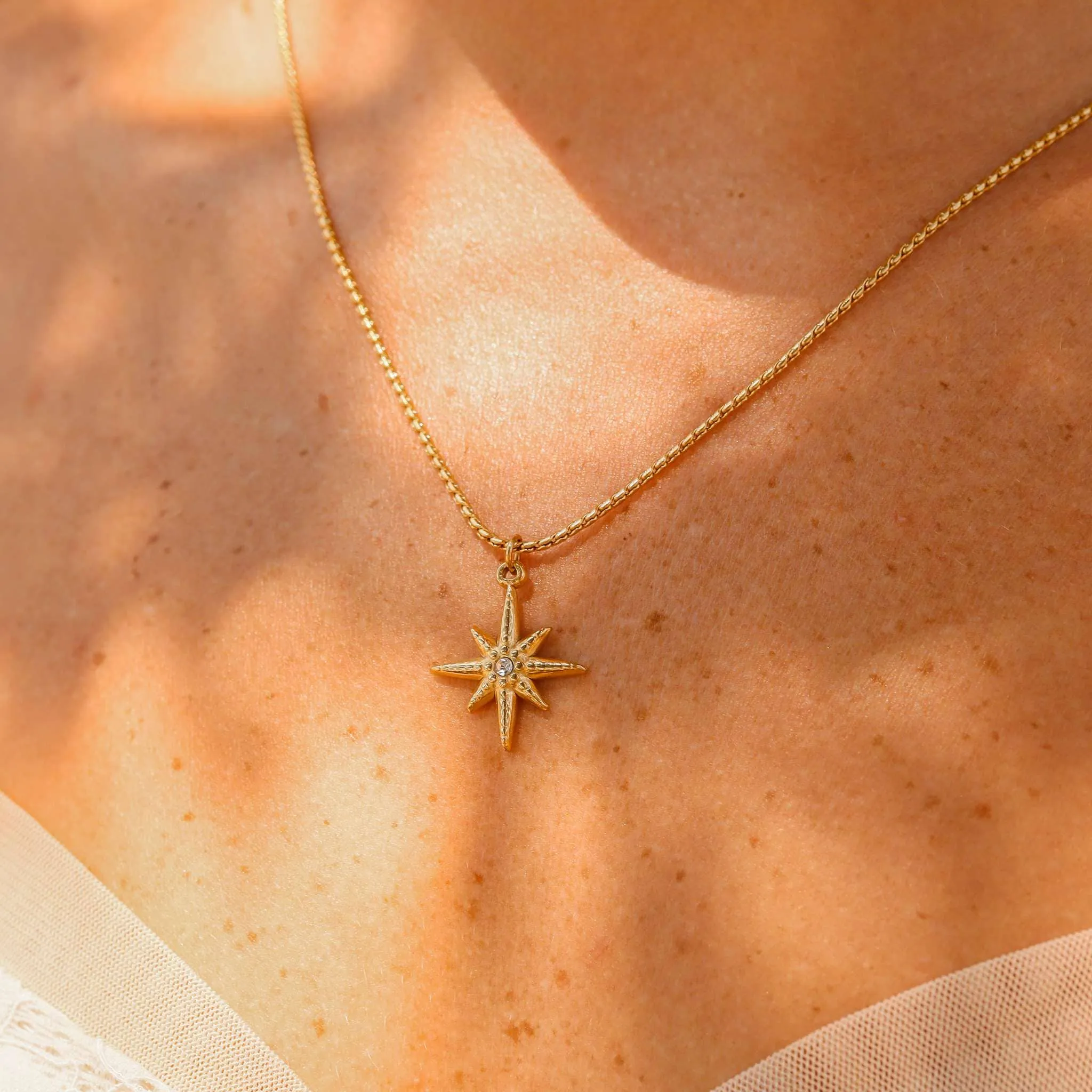 WJW - 18K Gold Stainless Steel Compass Star Charm