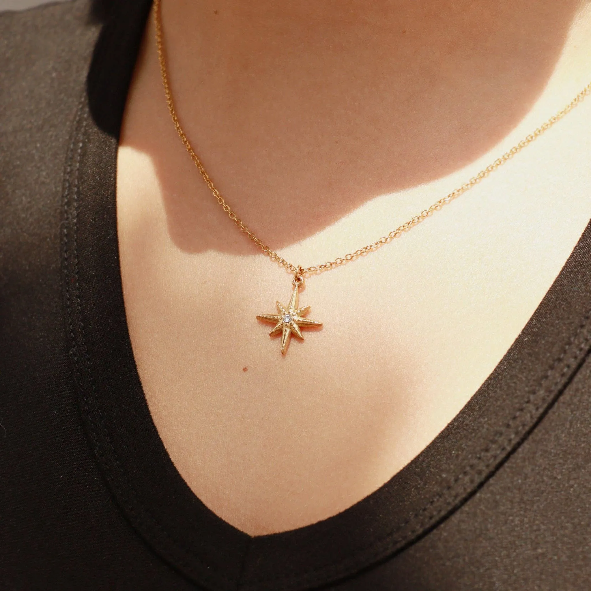 WJW - 18K Gold Stainless Steel Compass Star Charm