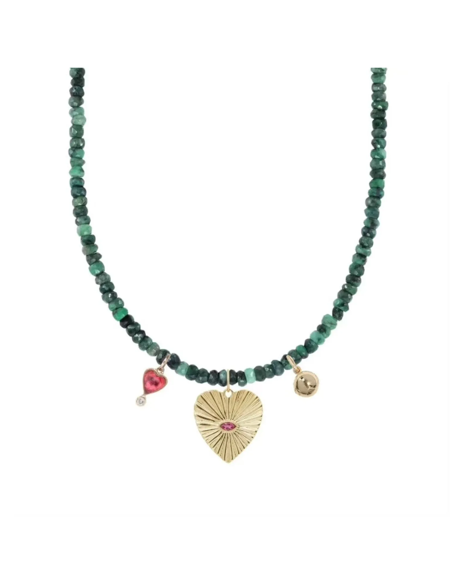 Zahava One Of A Kind Raw Emerald Necklace with Charms
