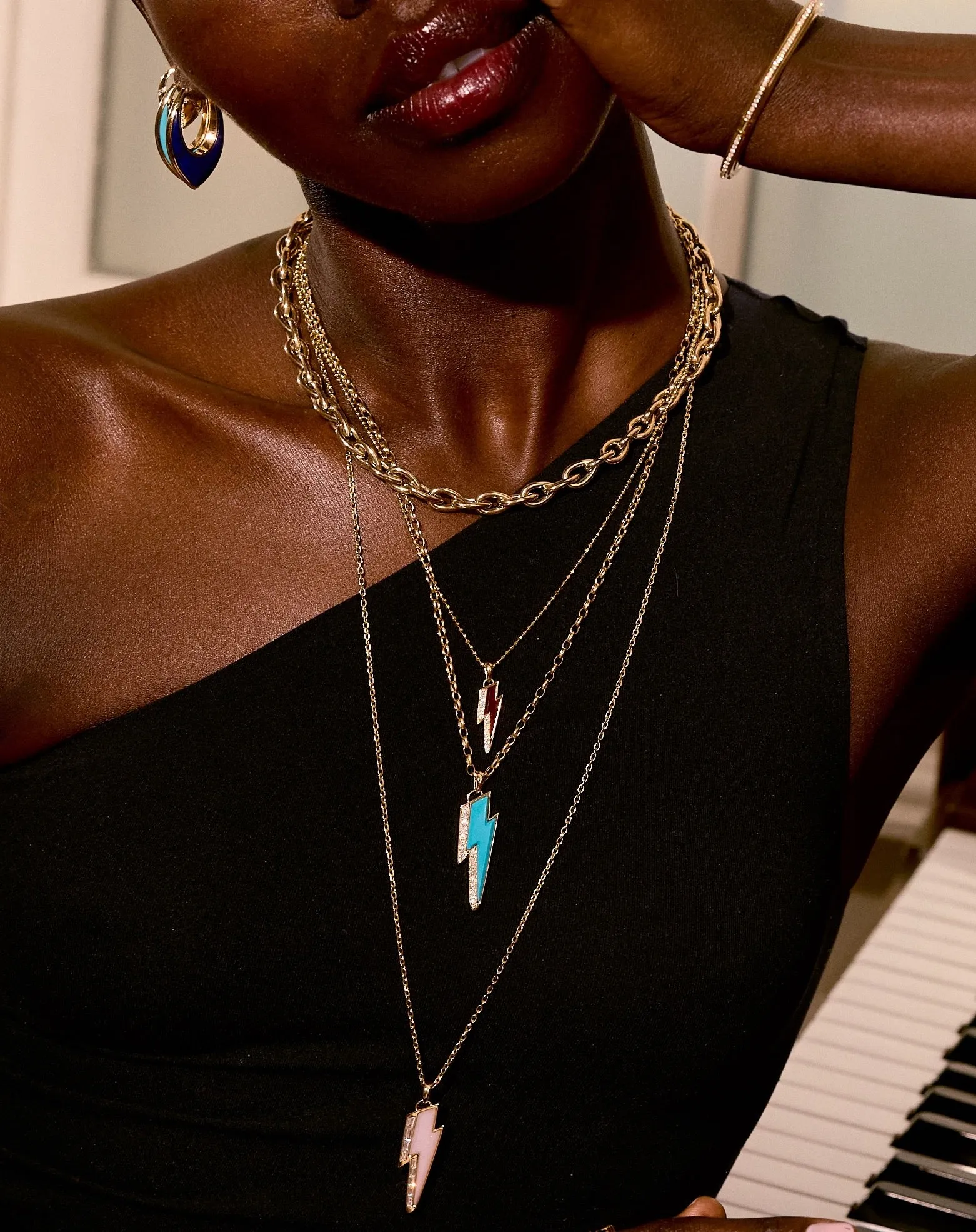 Ziggy Bolt Pendant with Baguettes